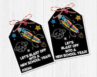 Back to School Printable Gift Tag Classroom First Day of School Supplies Pencil Tag Teacher Gift For Students Welcome Back Rocket Space