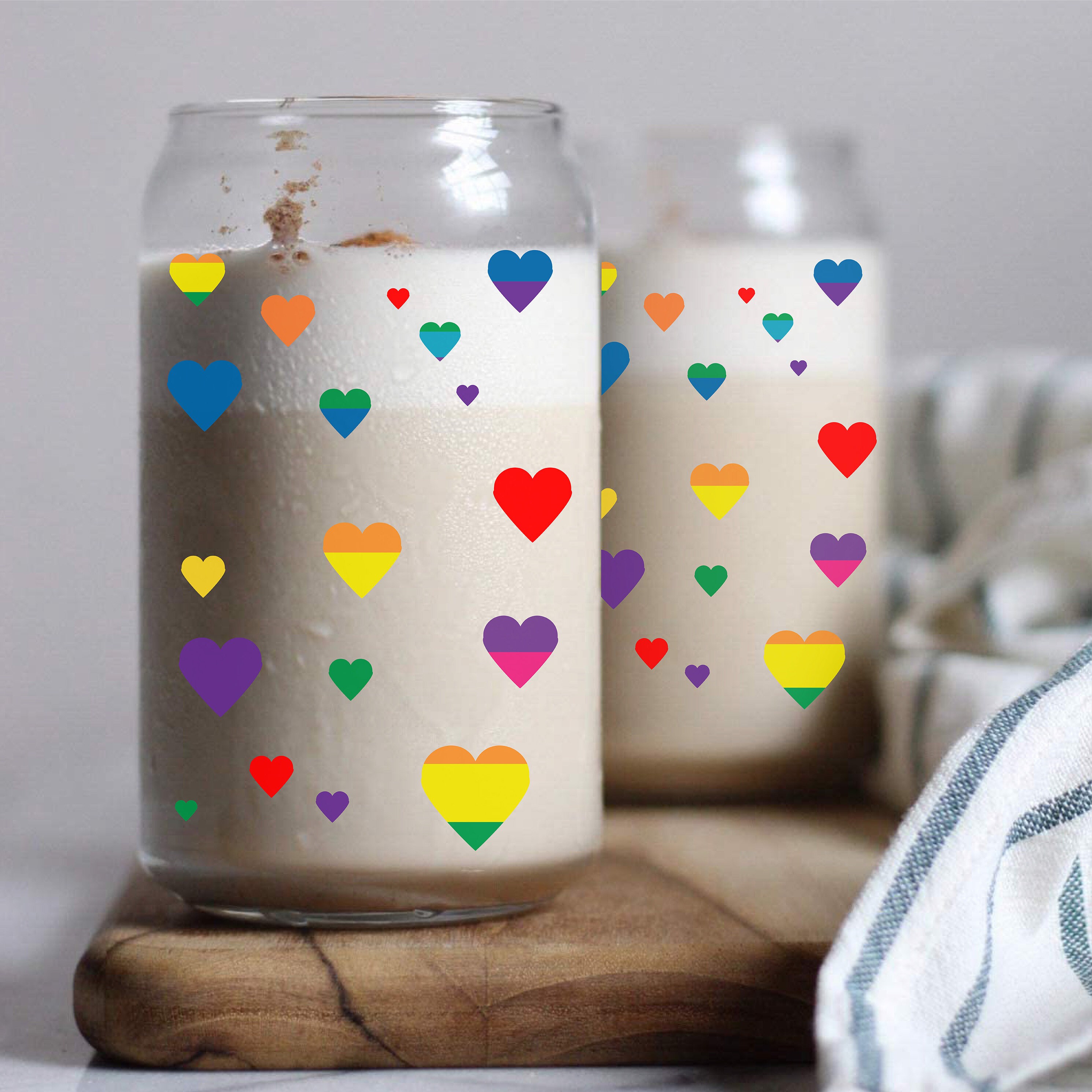 Rainbow Hearts Can Shaped Glass 16 OZ, Gay Pride Drinking Glass, LGBTQ ...