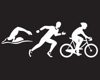 Calcomanía de triatlón, Natación, Bicicleta, Ejecución Calcomanía, Etiqueta en forma de triatlón, Pegatina de ventana de triatlón, Etiqueta engomada del coche de triatlón, Pegatina del parachoques de triatlón