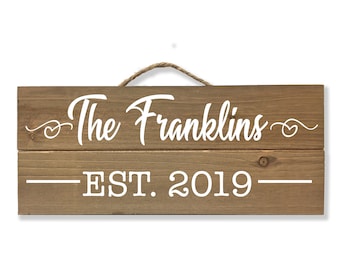 Signo de madera personalizado, regalo de boda personalizado, apellido, signo establecido, signo de nombre de la familia, regalo de aniversario, regalo de pareja del signo de la boda