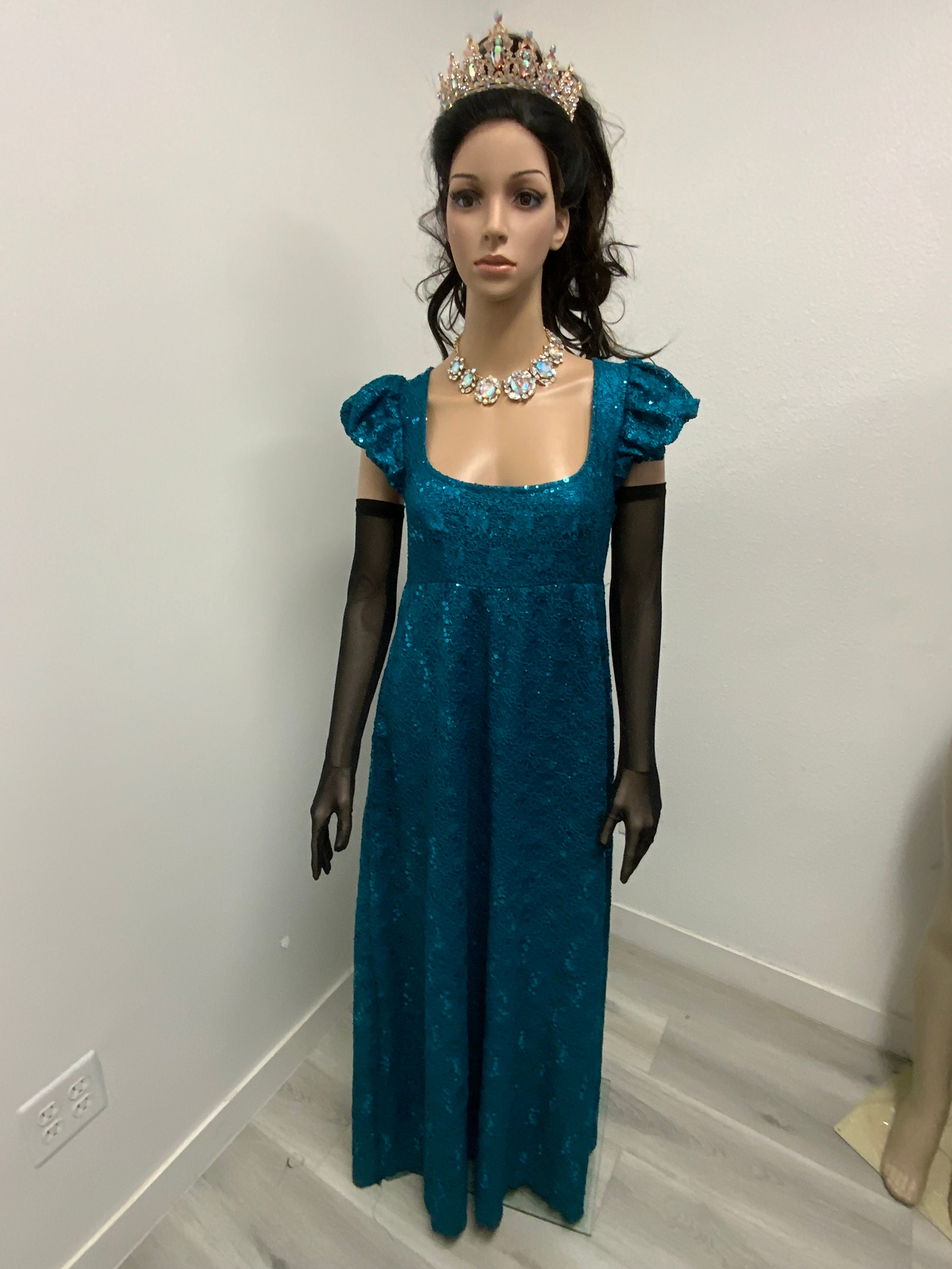 empire waist dress regency Aselina Ideal for Bridgerton Teal regency/empire waist dress/ inspired