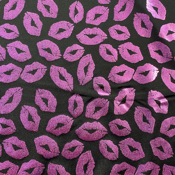 Lips foil printed 4 way spandex fabric