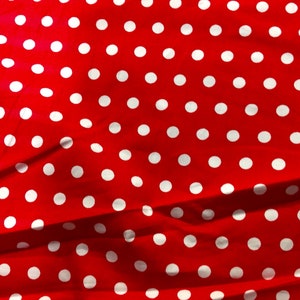 White and red polka dot fabric/ poly cotton
