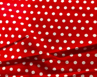 White and red polka dot fabric/ poly cotton