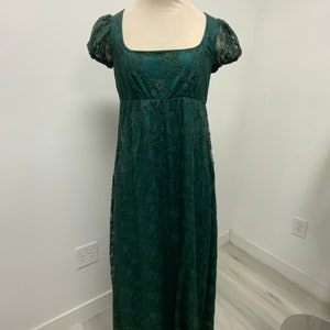 Ready to ship dark green lace   Regency era/ball dress