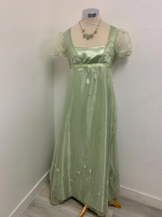 Sage Regency Era gown/empire Waist Dress/Costume