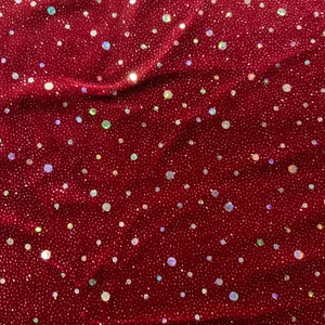 Stretch 2 vias Veludo vermelho com lantejoulas e glitter