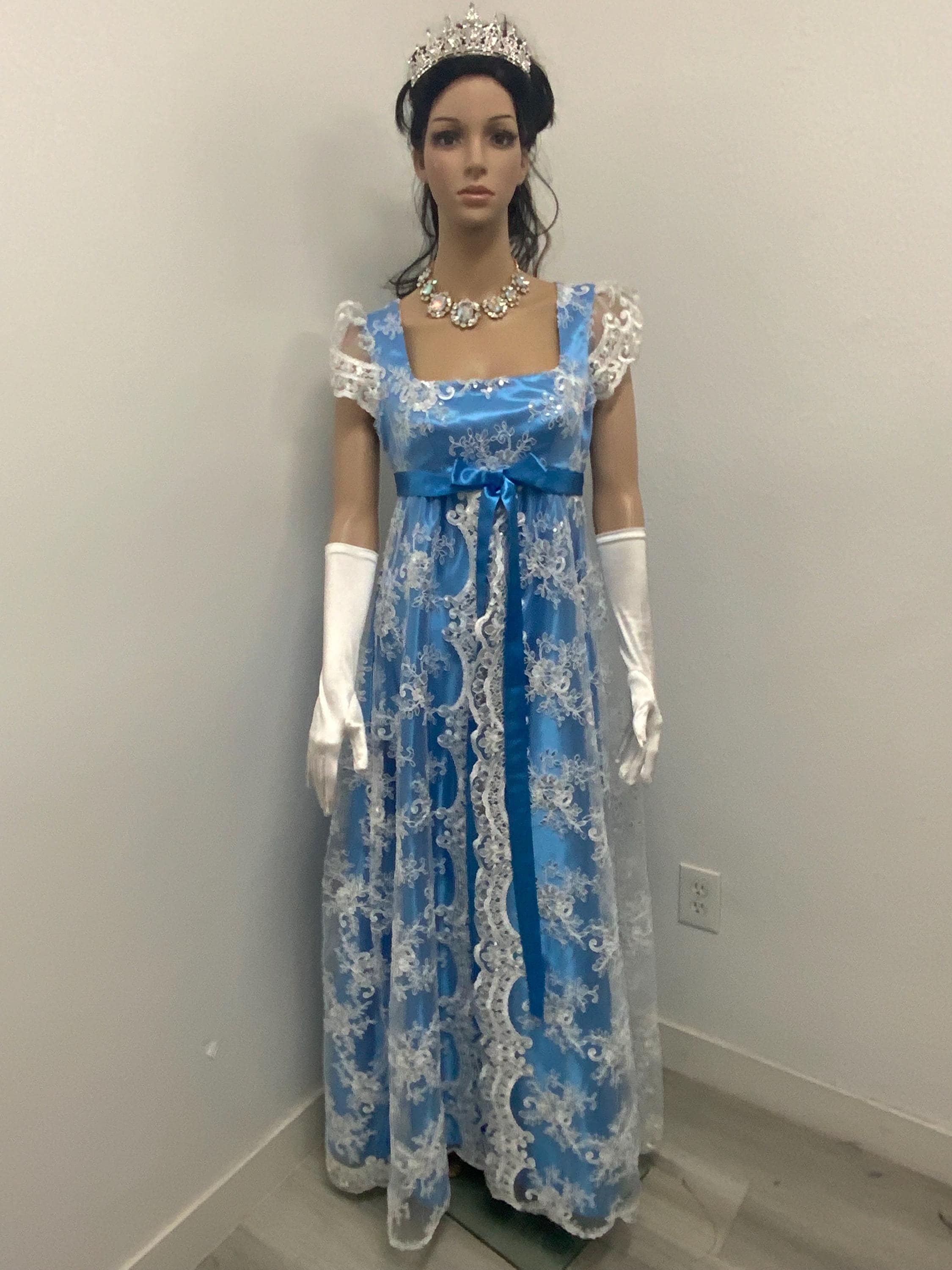 Blue and White Regency Era dress/gown