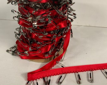 Red satin ribbon with pins/1/2”