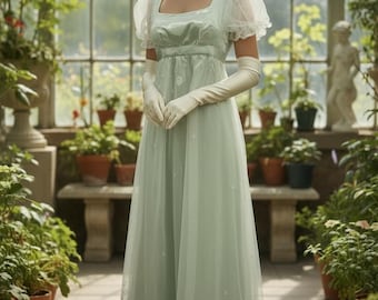 White Regency Empire Dress in Chiffon - Etsy White Regency Empire Dress in Chiffon - Etsy