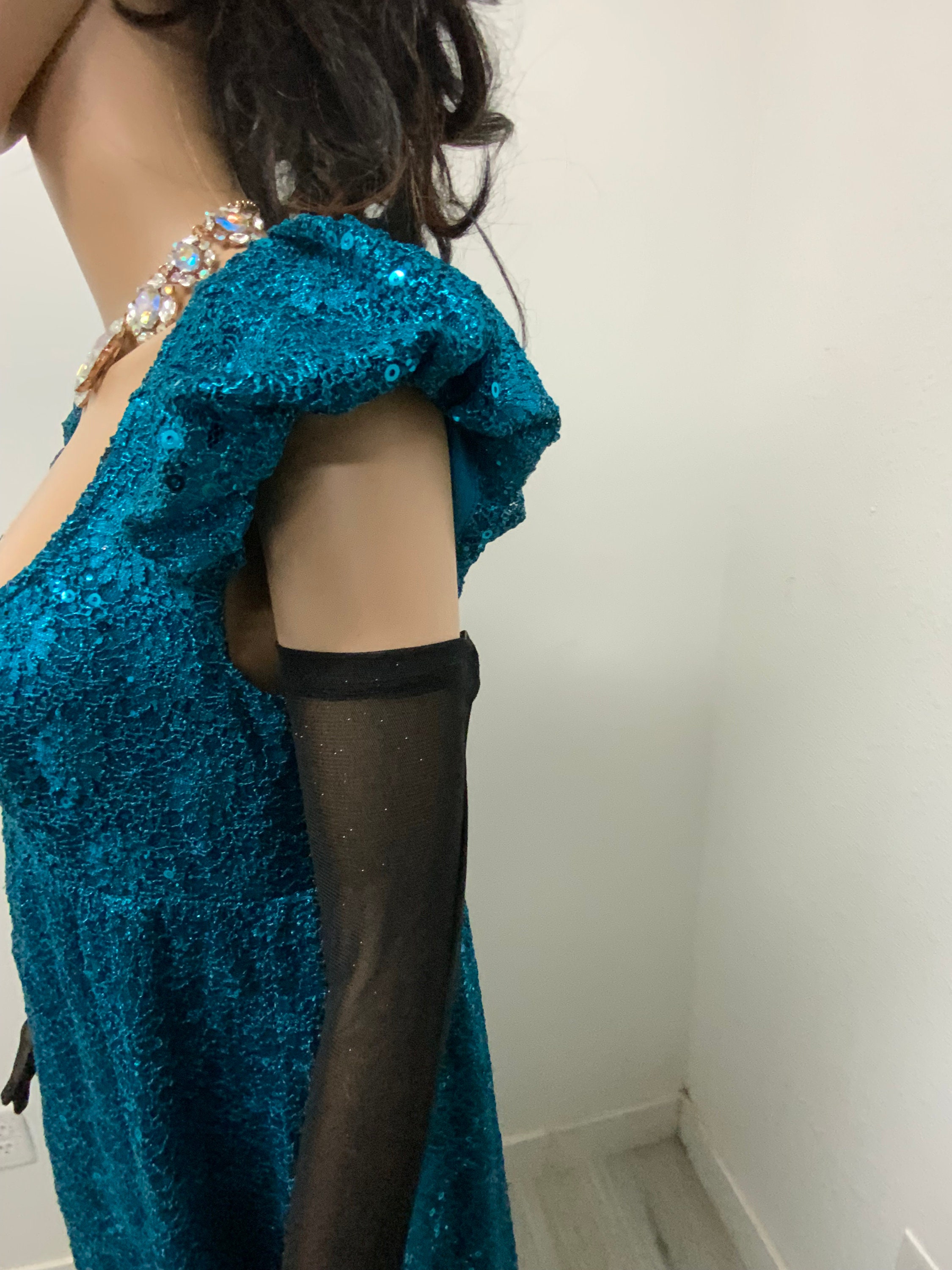 teal empire waist dress Empire-Waist X-Back Long Fancy Dress 6800H Teal / Small