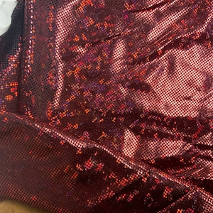 Red on black shiny holographic 4way spandex nylon Lycra