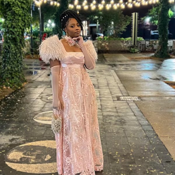Pink regency/empire waist gown Bridgerton inspired costume
