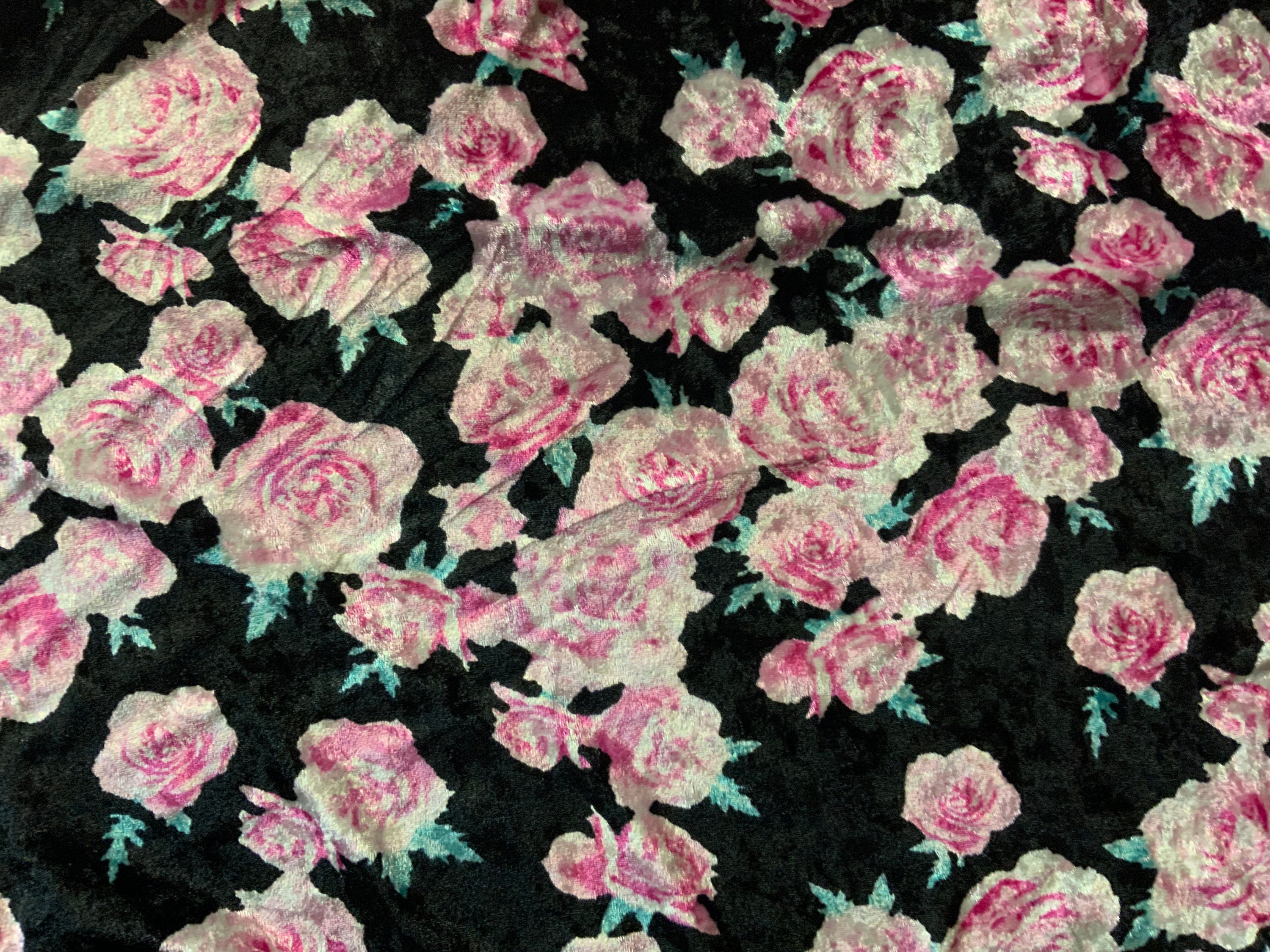 Crushed Rose Print Stretch Velvet Fabric Etsy UK