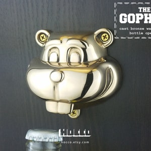 BOTTLE OPENER WALL Mount Cast Bronze Sculpture: The Gopher
