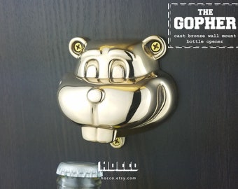 BOTTLE OPENER WALL Mount Cast Bronze Sculpture: The Gopher