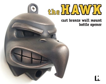 BOTTLE OPENER WALL Mount Cast Bronze Sculpture: The Hawk