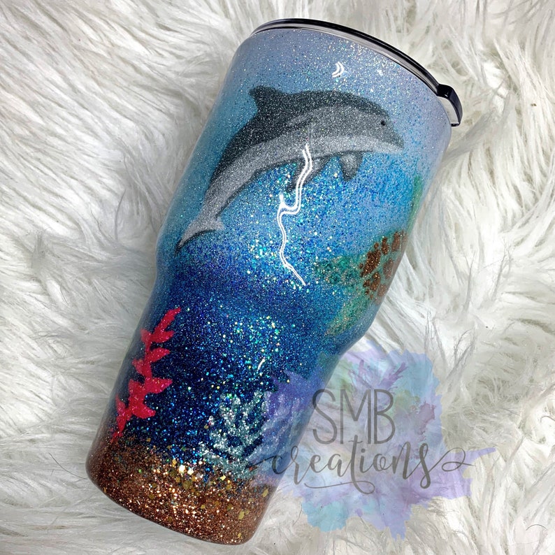 Ocean Scene full glitter tumbler sea turtle dolphin Y ETI Etsy