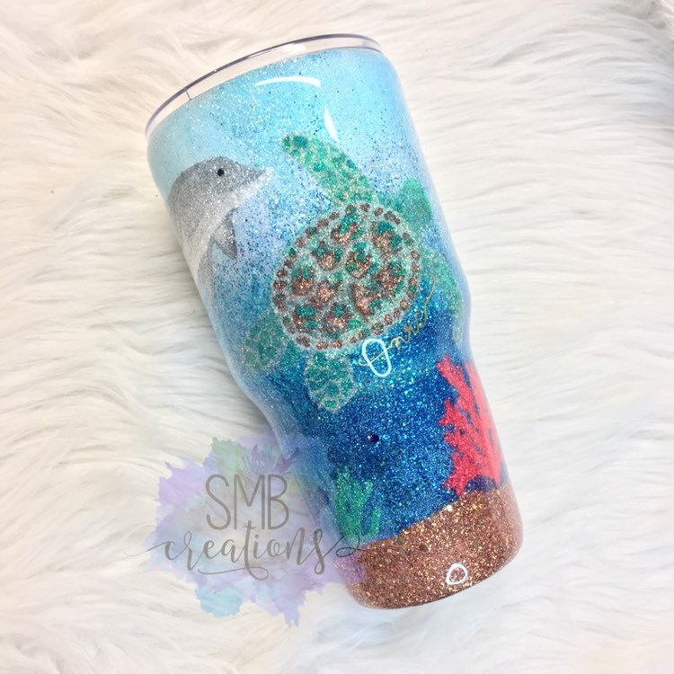 pink sparkle- glitter dipped SMB Creations tumbler blue Polka Dot Kid's Cup travel mug Y ETI Coldee