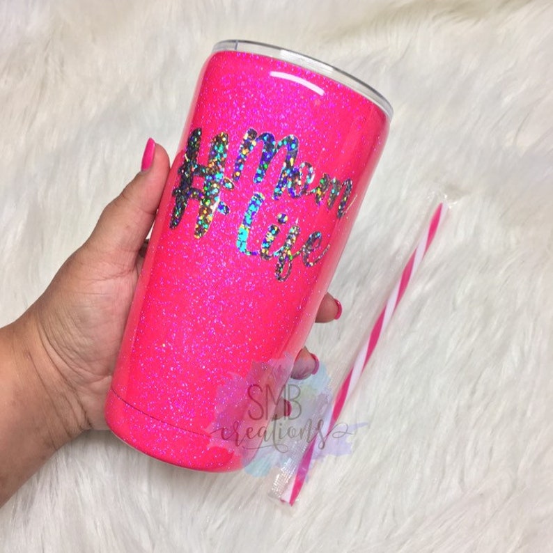 Neon Hot Pink Coral Orange mint Glitter Tumbler Girls Etsy