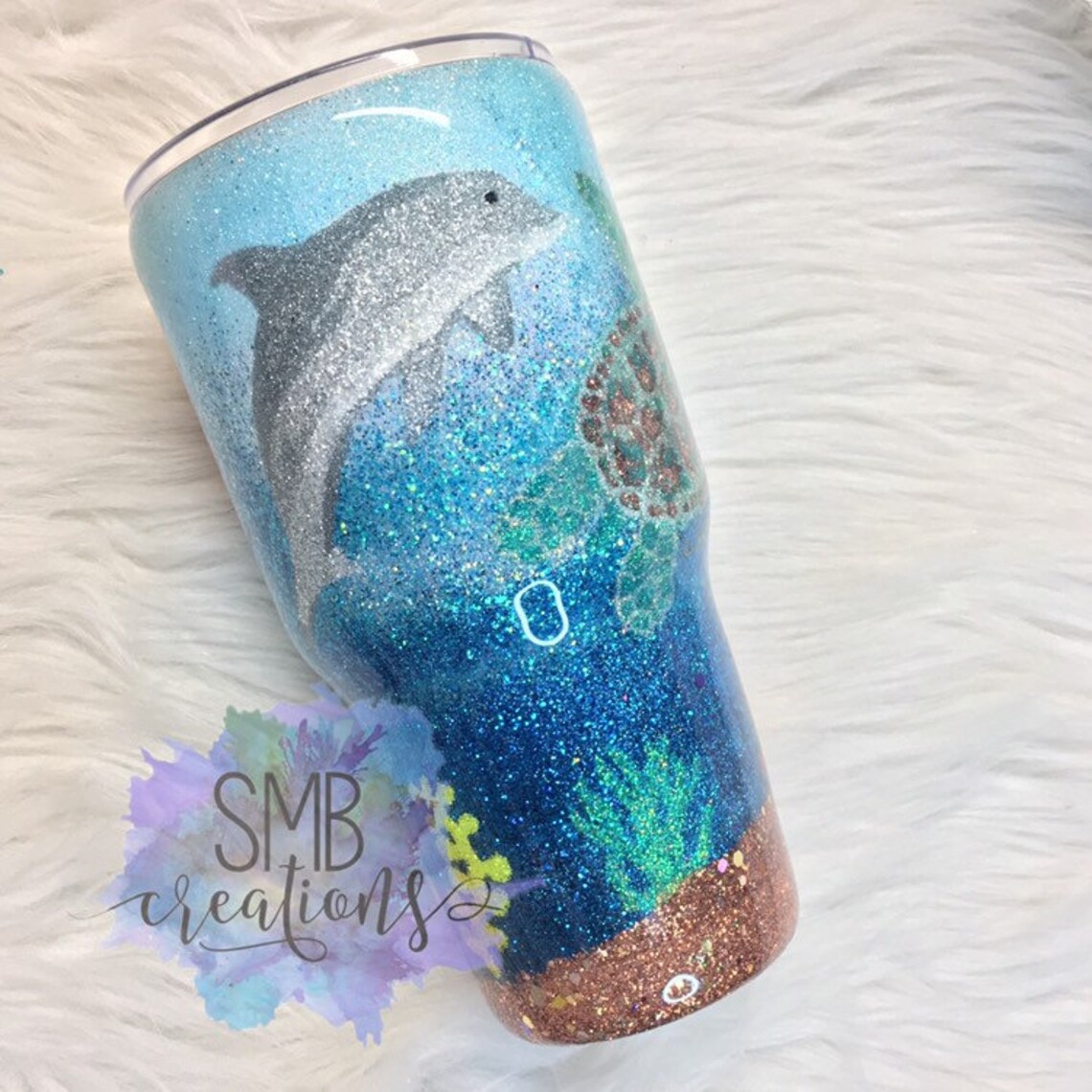 Ocean Scene full glitter tumbler sea turtle dolphin Y ETI Etsy