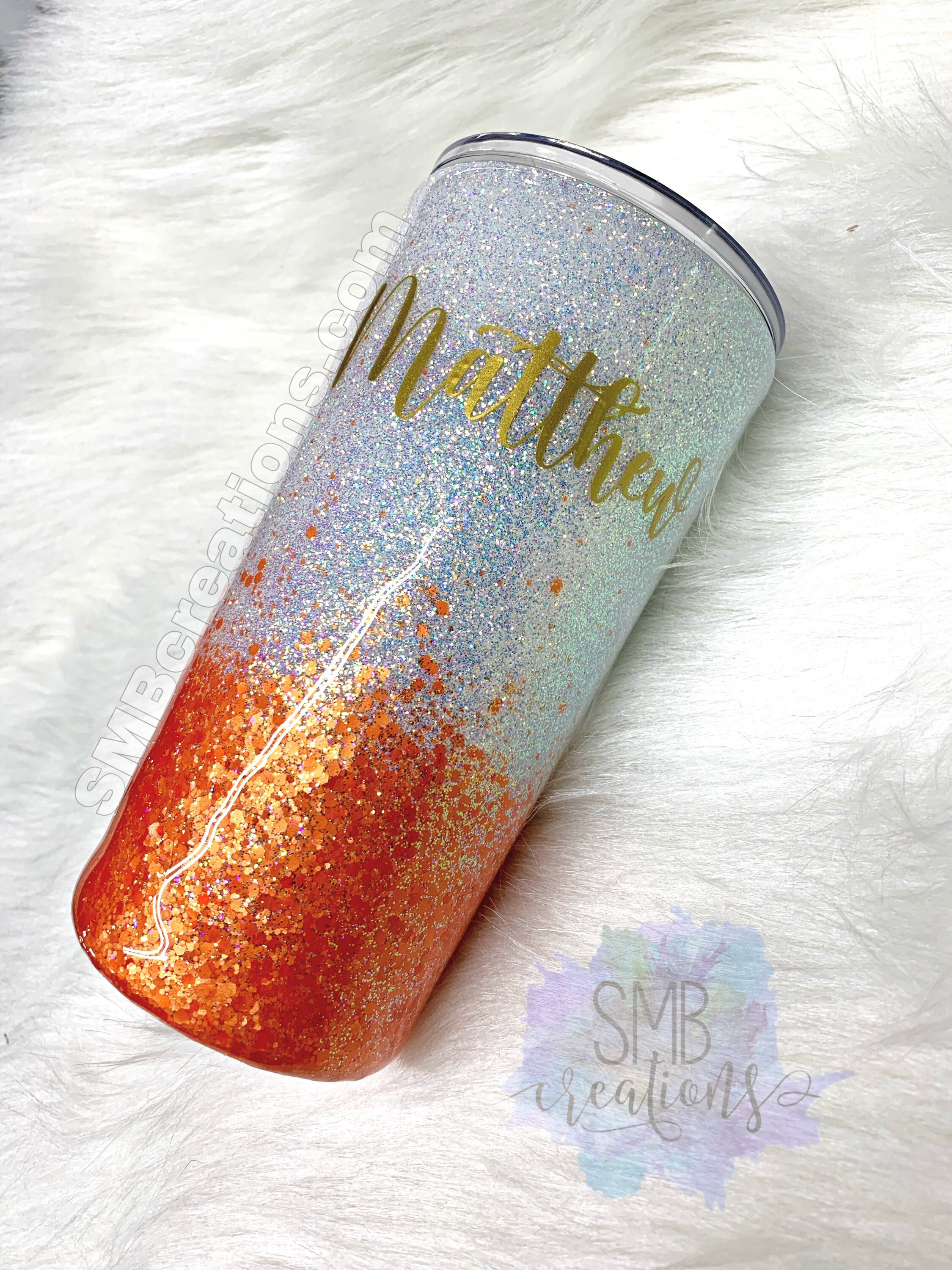 Orange and White Glitter Tumbler Sparkle Glitter Dipped Etsy