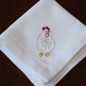 Hen cocktail napkin, hand embroidered napkin, custom hostess gift, chicken napkin, wedding shower gift, housewarming gift, custom gift