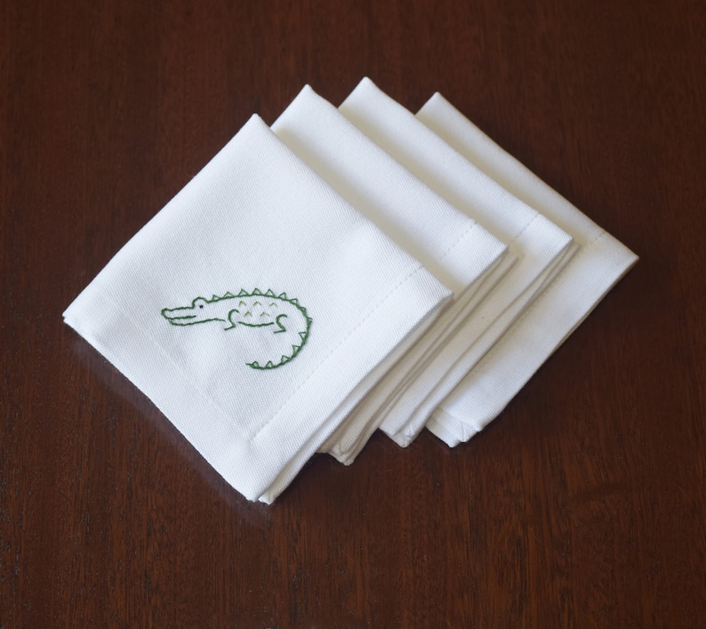 Alligator Cocktail Napkin Hand Embroidered Hostess Gift | Etsy