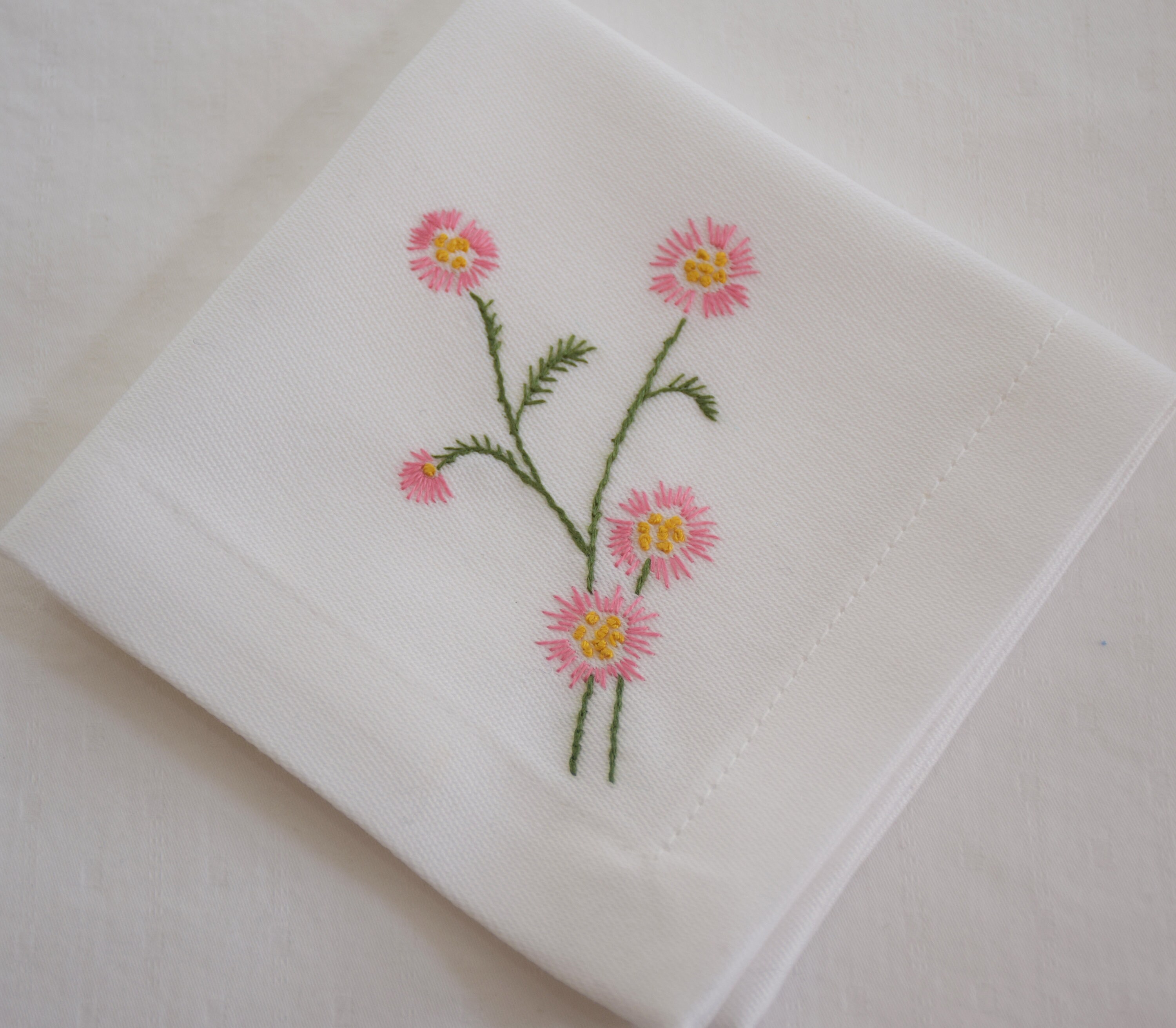 Daisy cocktail napkin set pink daisies hand embroidered Etsy