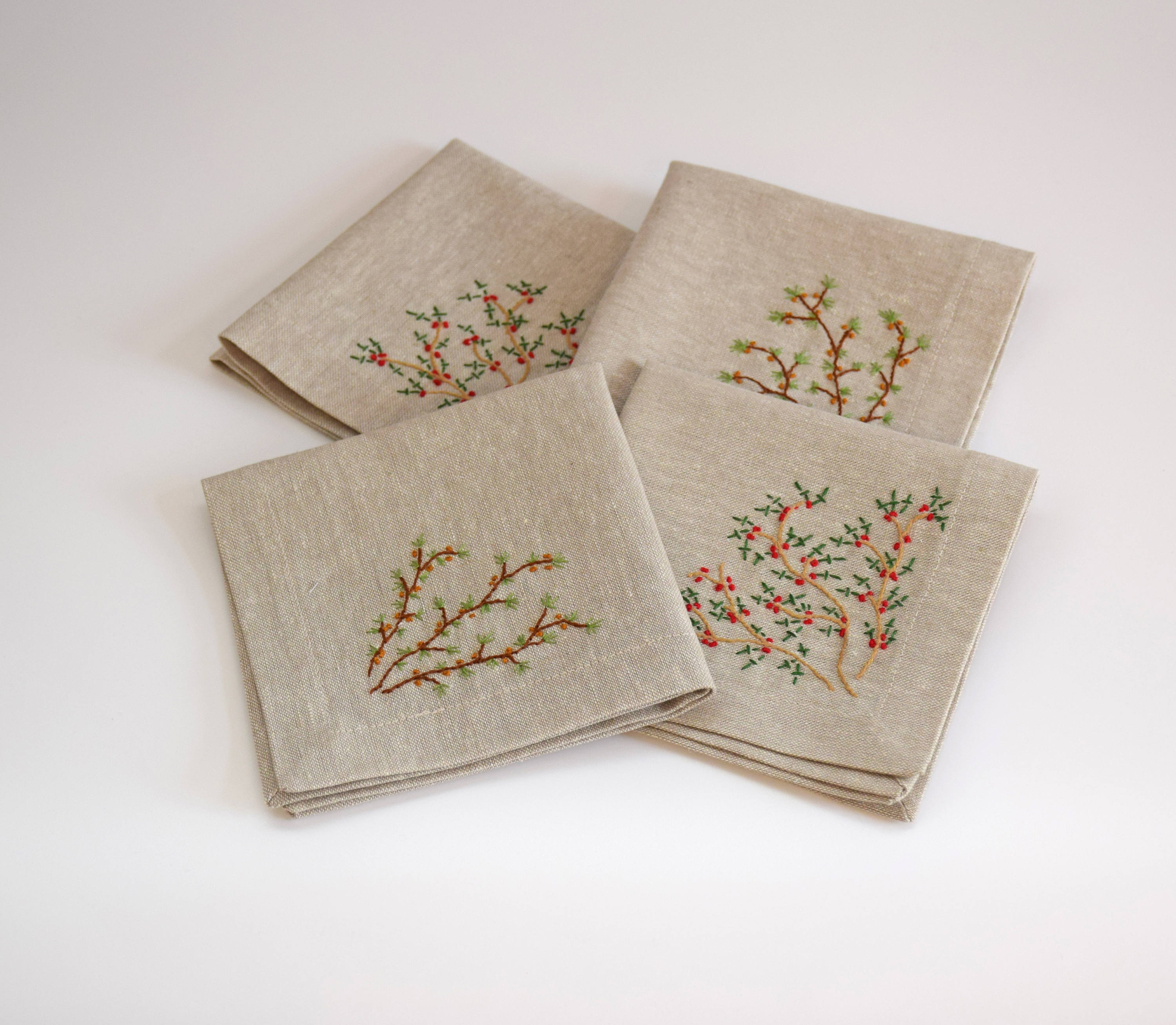 Holly/Pine tree cocktail napkins winter theme napkins hand Etsy