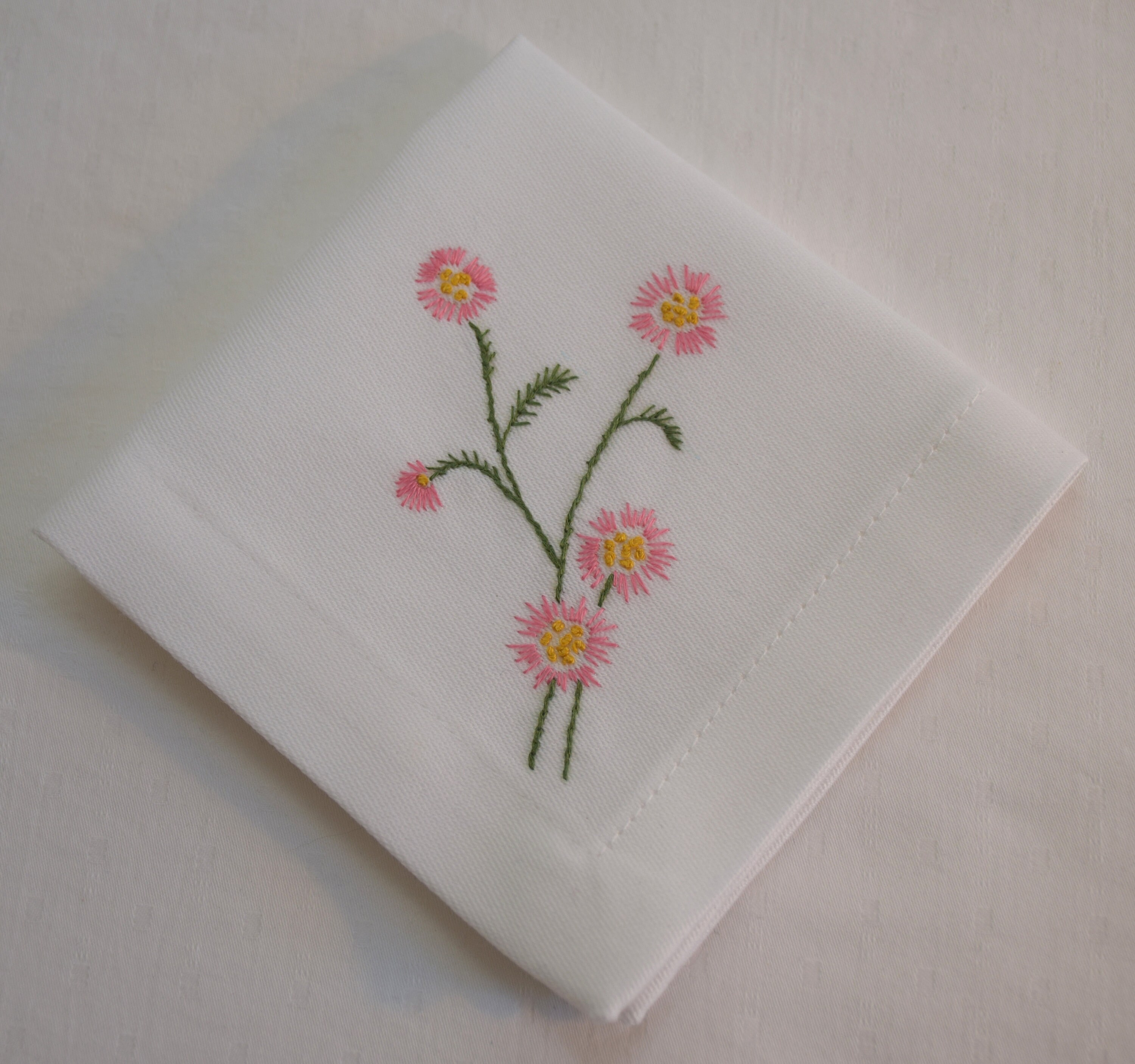 Daisy Cocktail Napkin Set Pink Daisies Hand Embroidered Etsy UK