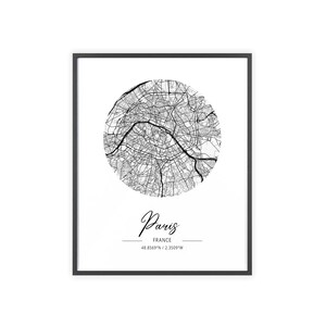 Stylish City Map Poster with Wooden Frame, Modern Home Decor, Paris Wall Art, Gift for Travelers, Custom Location Print, Urban City