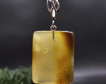 Natural amber with pollen inclusions, semi-transparent amber, amber skin, Baltic amber, transparent Baltic amber, unisex pendant