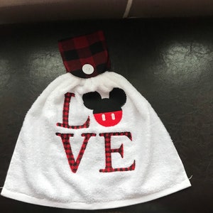 Buffalo Plaid Love Mickey Handing Towel