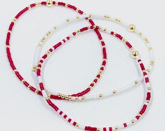 Red White Seed Bead Bracelet: 14k Gold Filled Hypoallergenic Jewelry