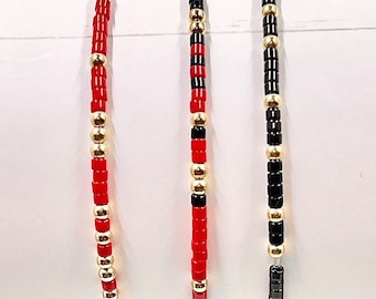 Red & Black Seed Bead Bracelet: 14k Gold Filled, Game Day Jewelry