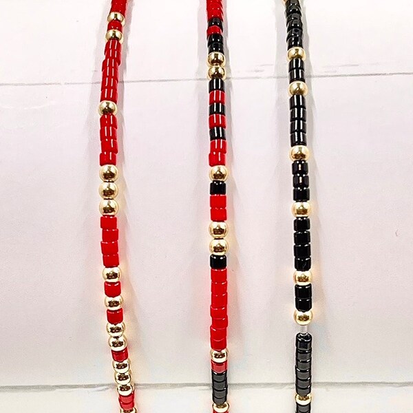 Red, black and 14k gold filled seed bead bracelets. UGA, gameday jewelry. Perfect graduation gift!