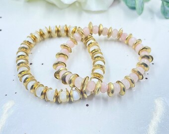 Riverstone and rose quartz stacking stretch bracelets