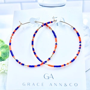Beaded 14k gold filled hoop earrings. Orange, blue and gold, great for Florida Gameday. The perfect graduation gift!