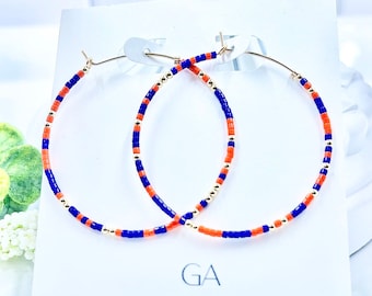 Beaded Hoop Earrings: 14k Gold Filled, Orange & Blue Miyuki Seed Beads