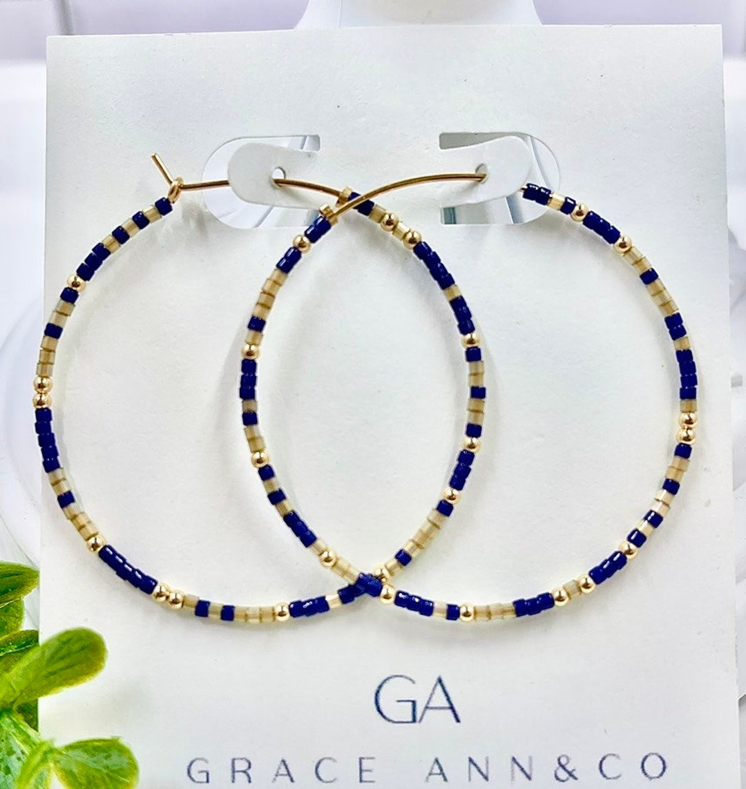 Mustard & Navy Hoop Earrings