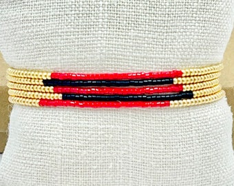 black red and gold miyuki seed bead stretch wrap bracelet/necklace. UGA
