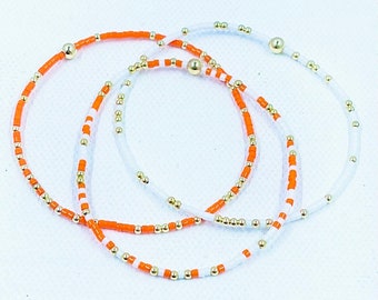 Orange & White Seed Bead Bracelet: Gold Filled Accents, Stacking Bracelet