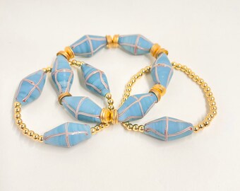 14k Gold filled turquoise blue trade bead bracelets