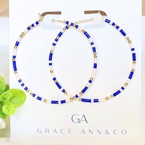 14k gold filled Perlen Creolen. Blau, Weiß und Gold, ideal für den Kentucky Spieltag !!