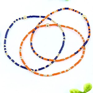 Orange & Navy Seed Bead Bracelet: 14k Gold Filled, Gameday Jewelry