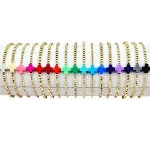 Cross bracelet: 14k gold filled beaded stacking bracelets. Multiple colors available.