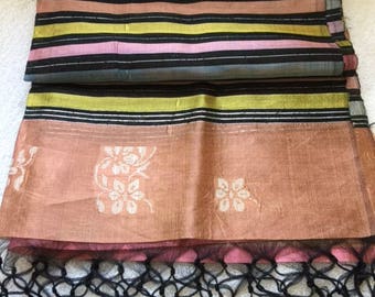 Vintage Thai silk throw 70" long by 23" wide with long fringes