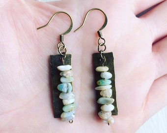 Hammered Brass Earrings with Green Opal