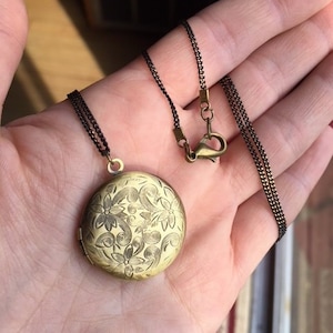 Engraved Brass Locket Necklace